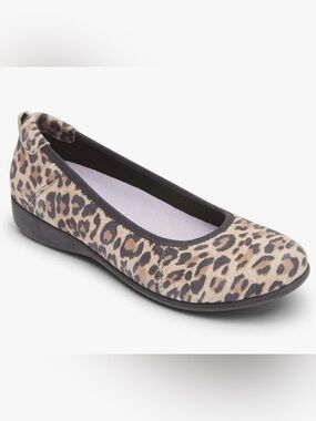Aravon Leather Leopard Women's Abbey Ballet Flat Full Grain Leather Size 8